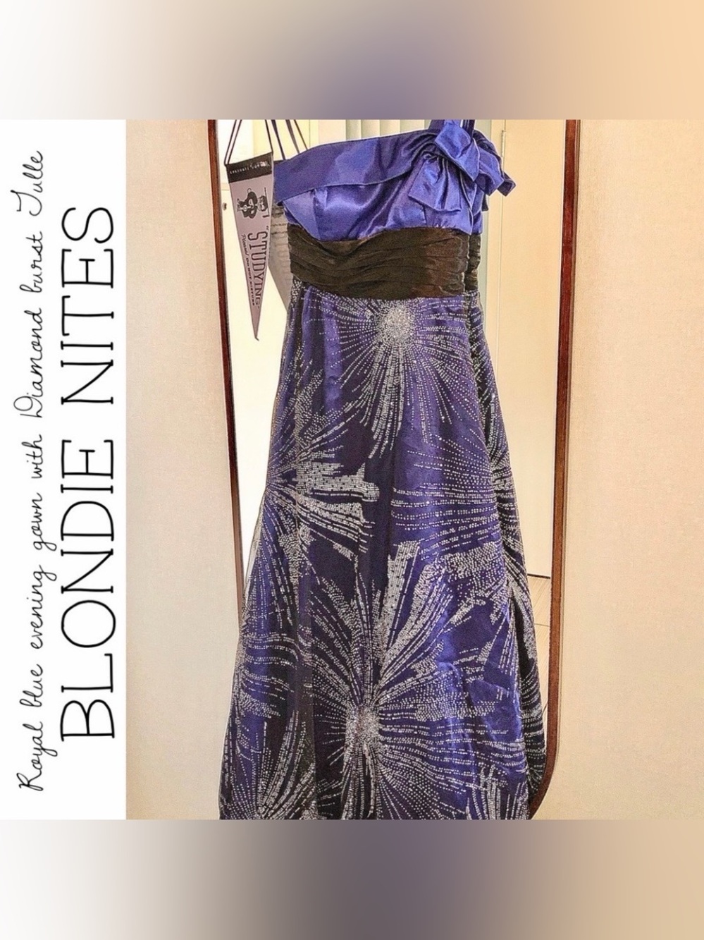 Royal Blue & Diamond Burst Tulle Evening Gown